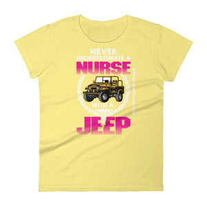 atomixstudios Never Underestimate a Nurse with a Jeep Women's Short Sleeve T-Shirt