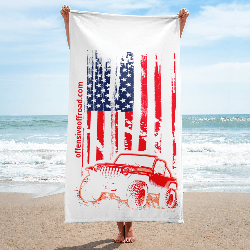 atomixstudios Jeep Flag Beach Towel