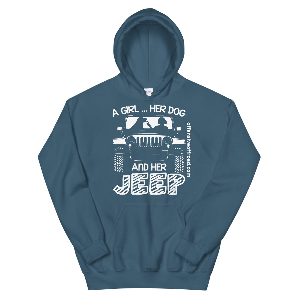 Offensive Offroad A Girl Her Dog & Her Jeep Unisex Hoodie