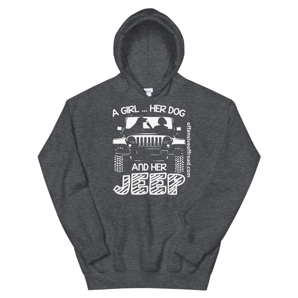 Offensive Offroad A Girl Her Dog & Her Jeep Unisex Hoodie