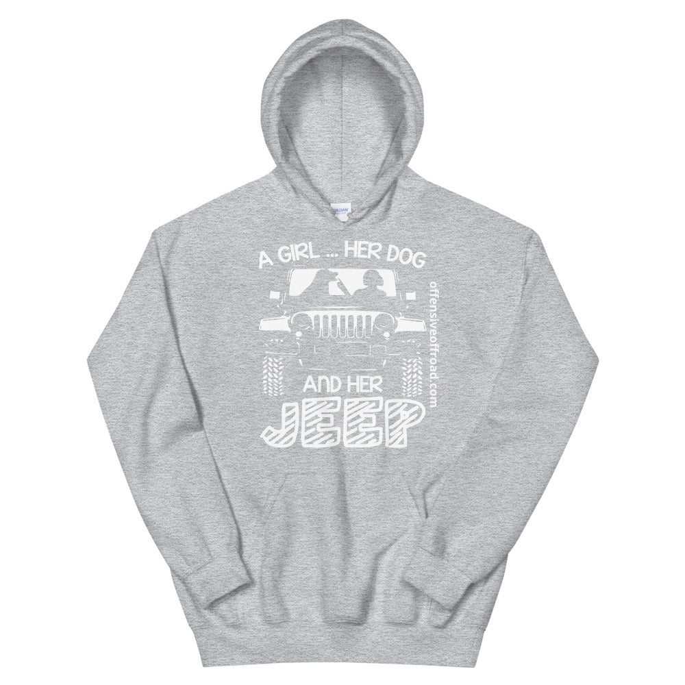 Offensive Offroad A Girl Her Dog & Her Jeep Unisex Hoodie