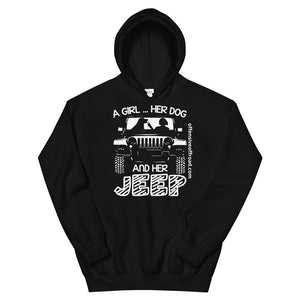 Offensive Offroad A Girl Her Dog & Her Jeep Unisex Hoodie